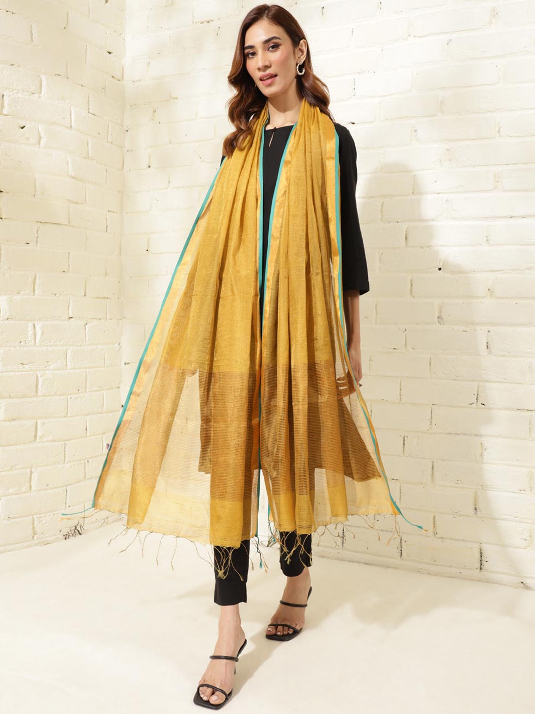 

Fabindia Zari Cotton Silk Dupatta, Gold