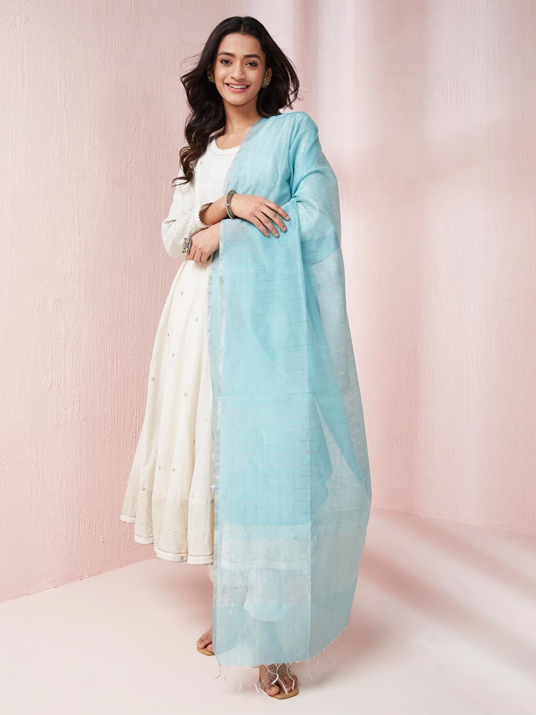 

Fabindia Striped Cotton Silk Dupatta, Blue