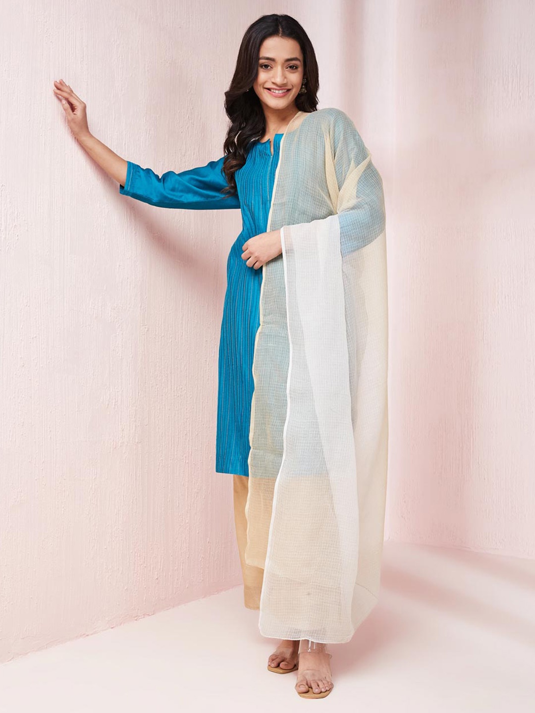 

Fabindia Woven Design Cotton Silk Dupatta, Beige