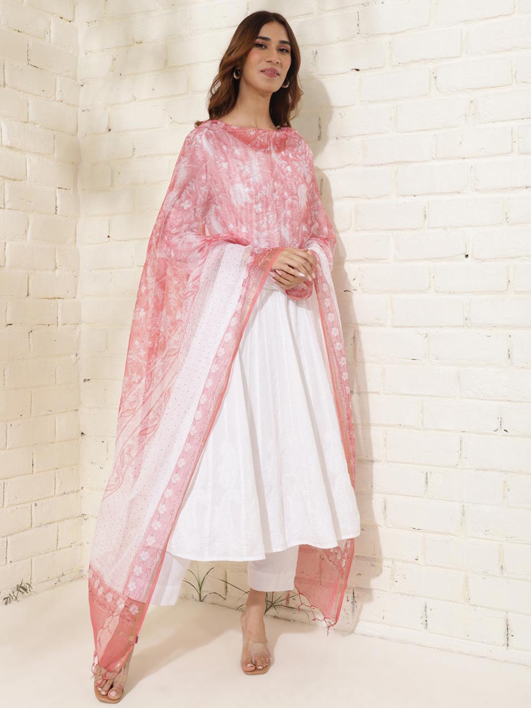 

Fabindia Floral Block Printed Cotton Silk Dupatta, Pink