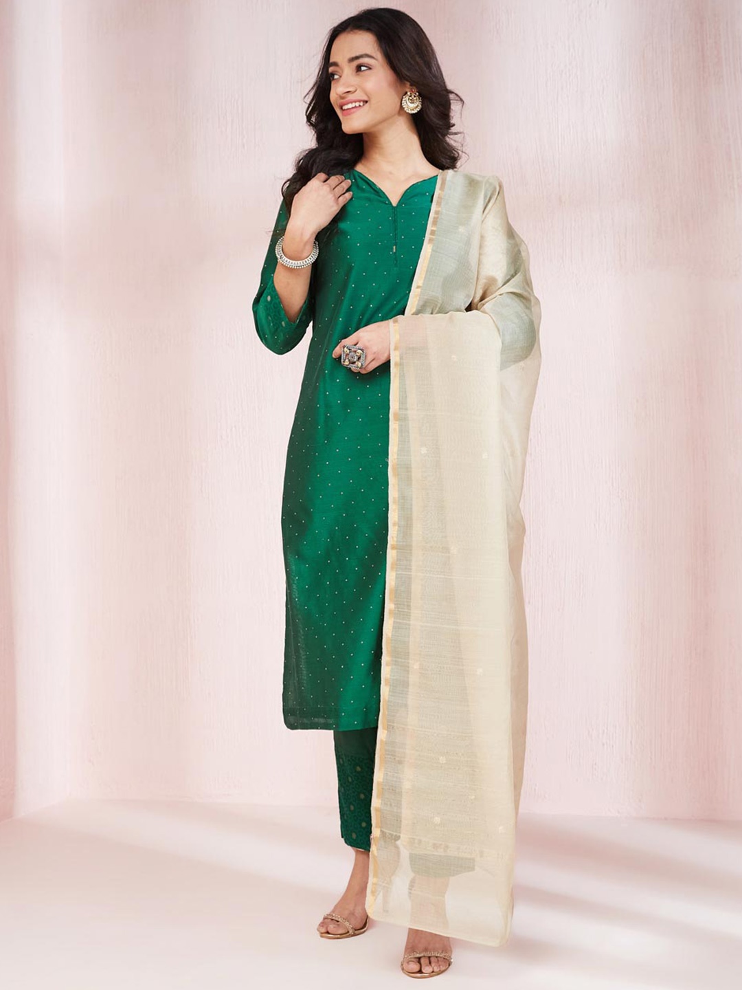 

Fabindia Ethnic Motifs Woven Design Dupatta, Beige