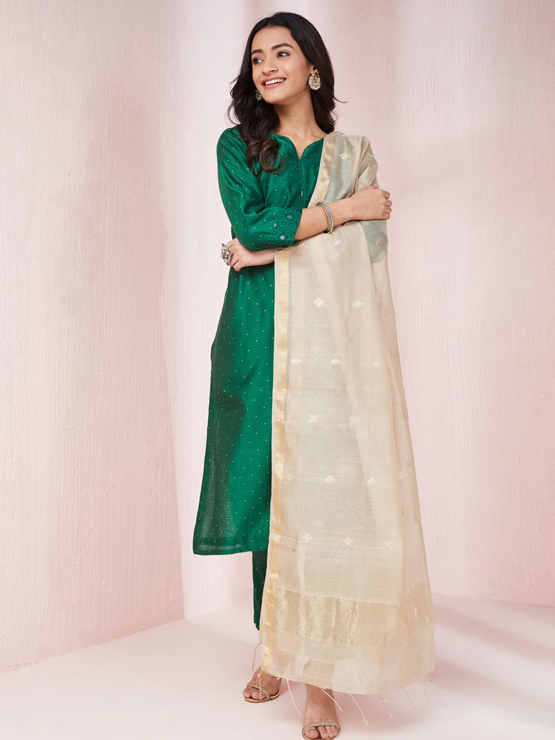 

Fabindia Ethnic Motifs Woven Design Dupatta, Beige