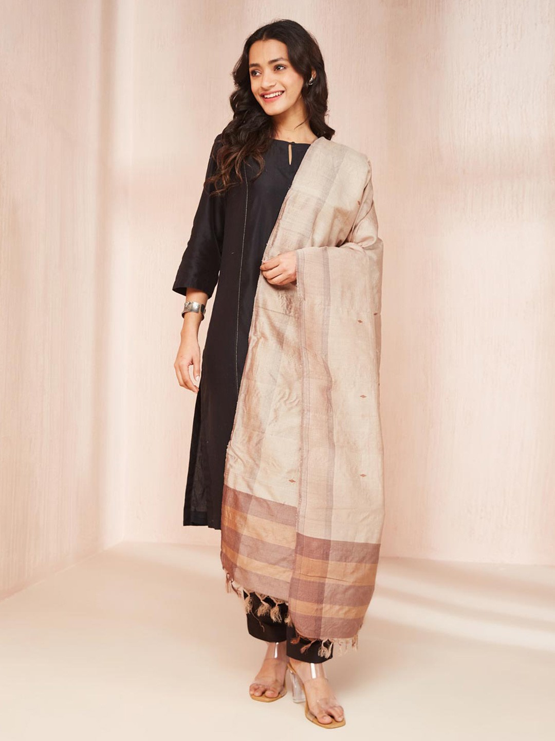 

Fabindia Woven Design Silk Dupatta, Grey