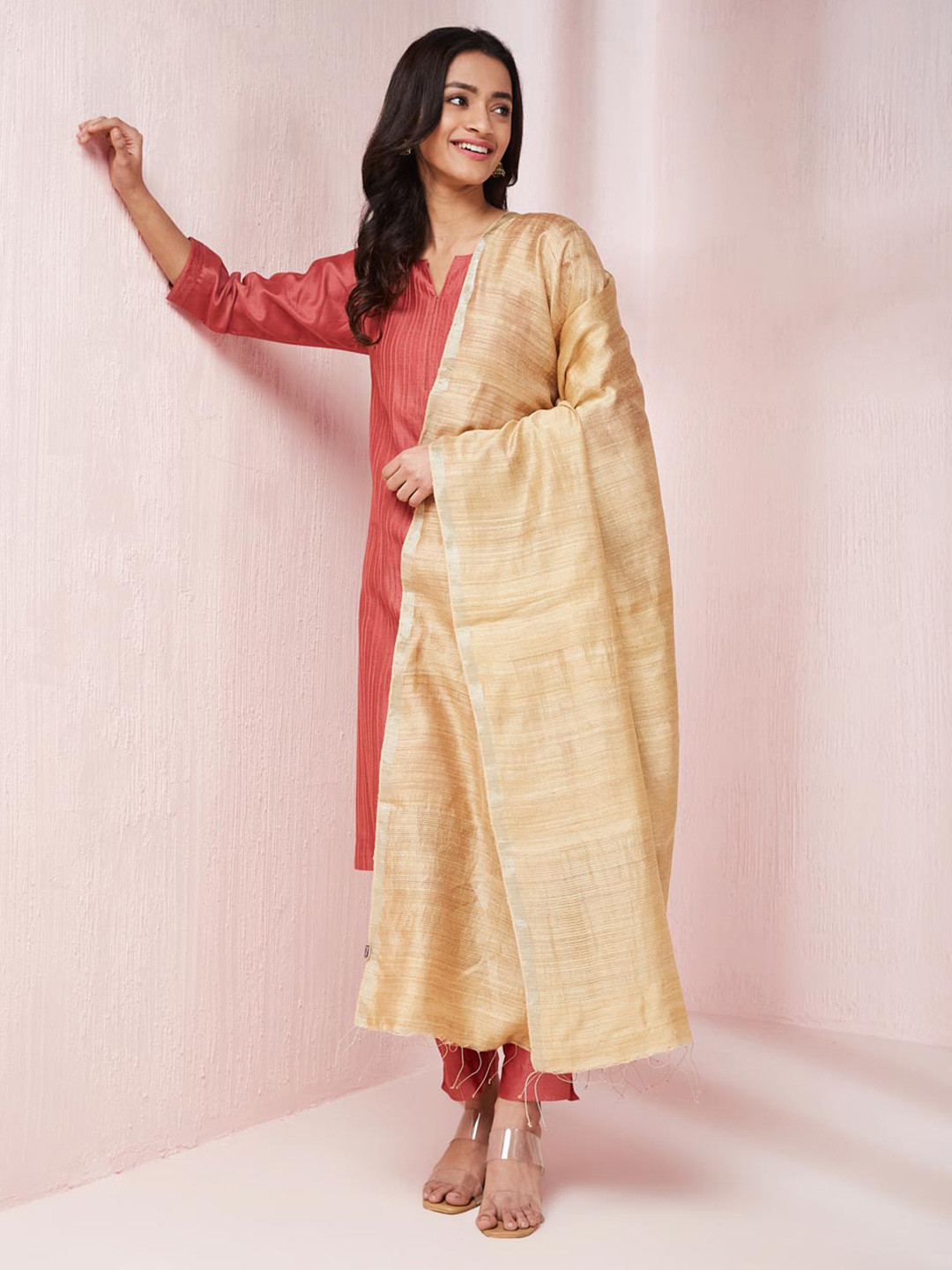 

Fabindia Zari Detailed Silk Dupatta, Beige