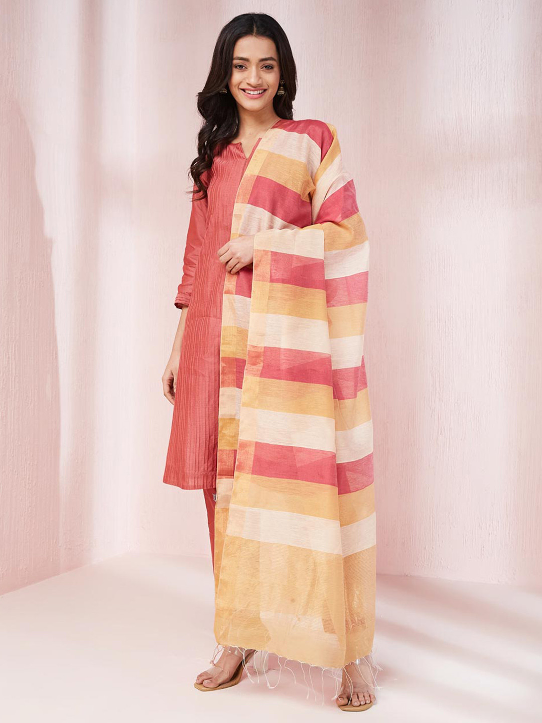 

Fabindia Striped Detailed Dupatta, Yellow