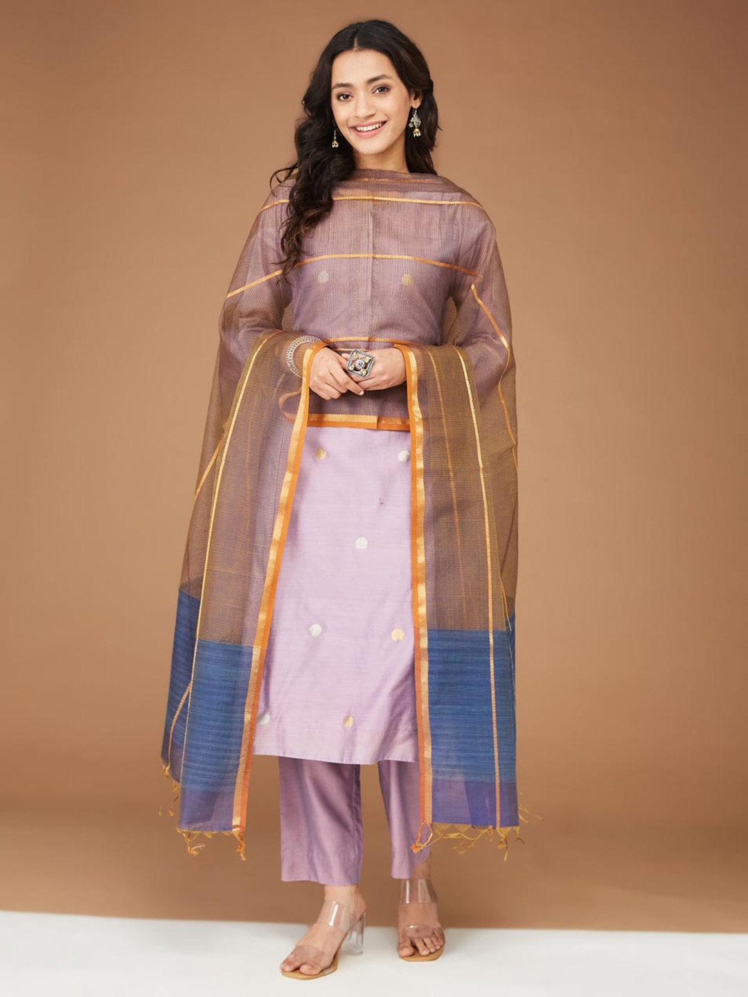

Fabindia Striped Woven Design Zari Dupatta, Blue