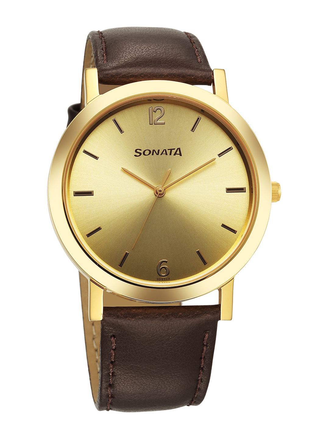 

Sonata Men Leather Straps Analogue Watch 77108YL03, Gold