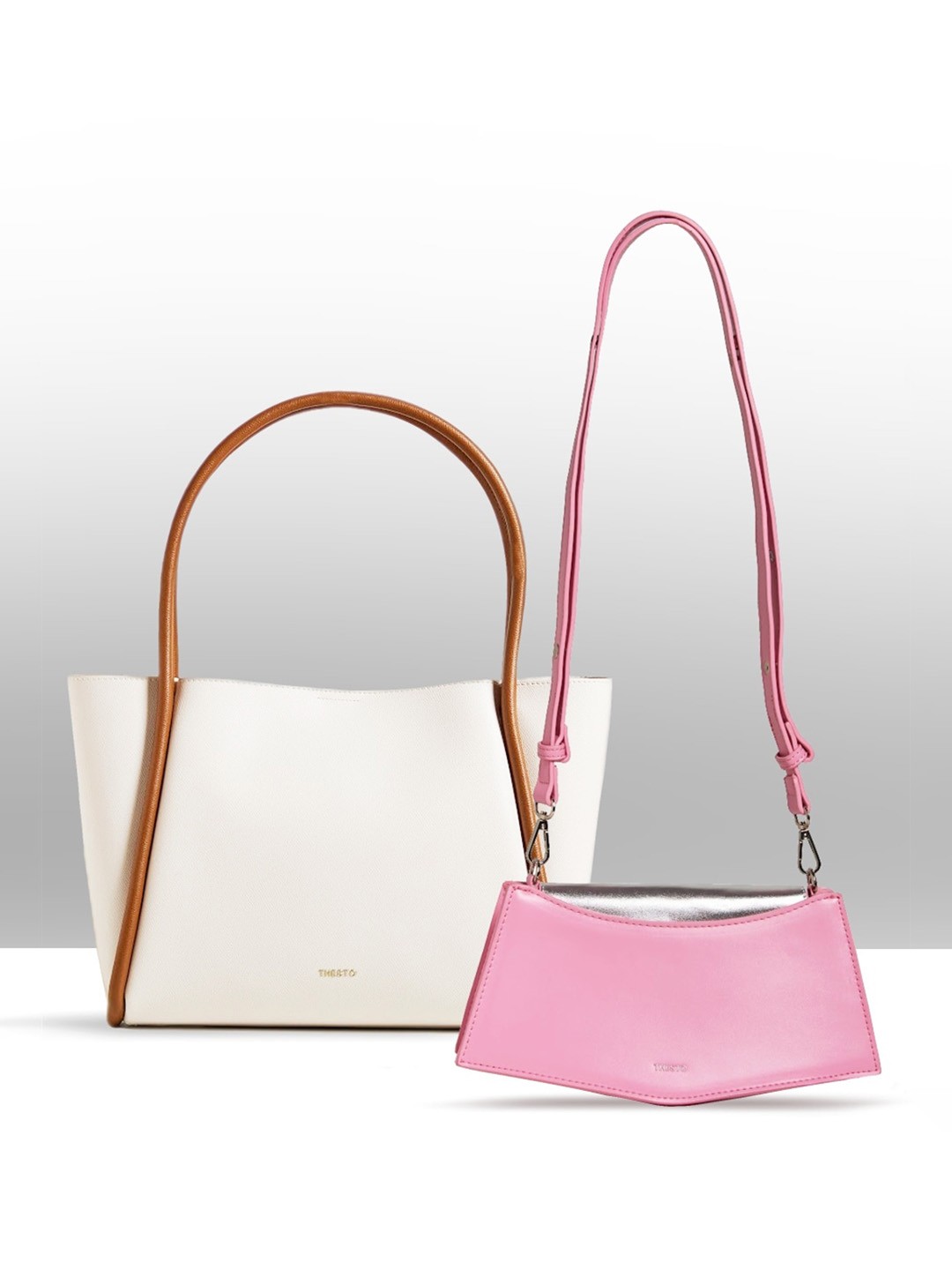 

THESTO Set of 2 Structured Tote & Sling Bag, Pink