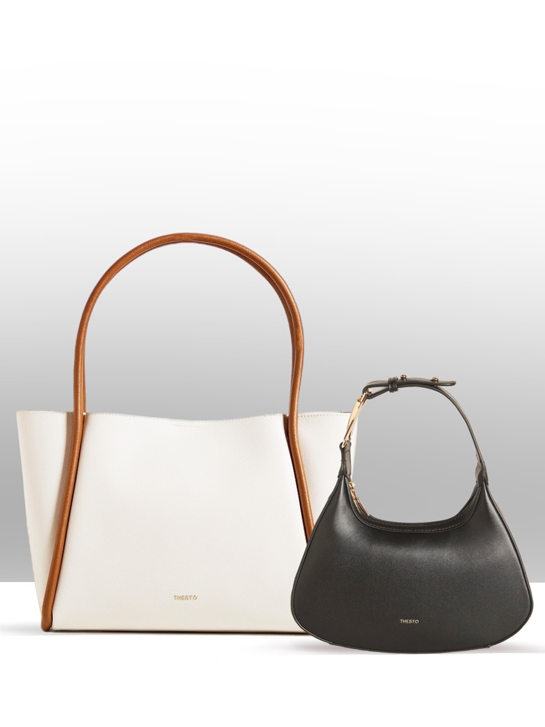 

THESTO Set of 2 Structured Tote & Hobo Bag, Off white
