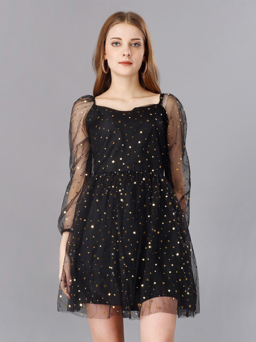 

Sanwariya Silk Embellished Net Fit & Flare Dress, Black