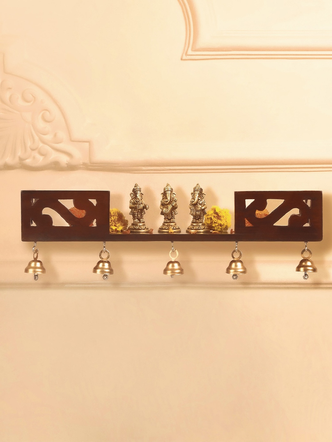 Ekhasa Brown Wooden Wall Mounted Pooja Temple