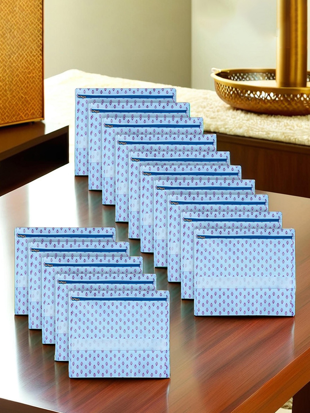 

Kuber Industries Blue 15 Pieces Printed Reusable Saree Organisers