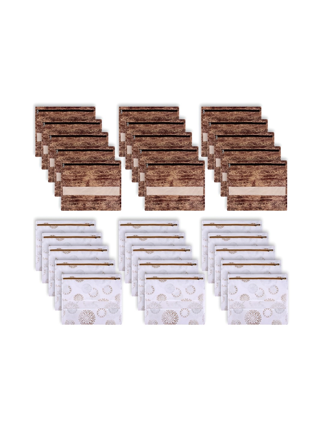 

Kuber Industries Brown & White 30 Pieces Printed Reusable Saree Organisers