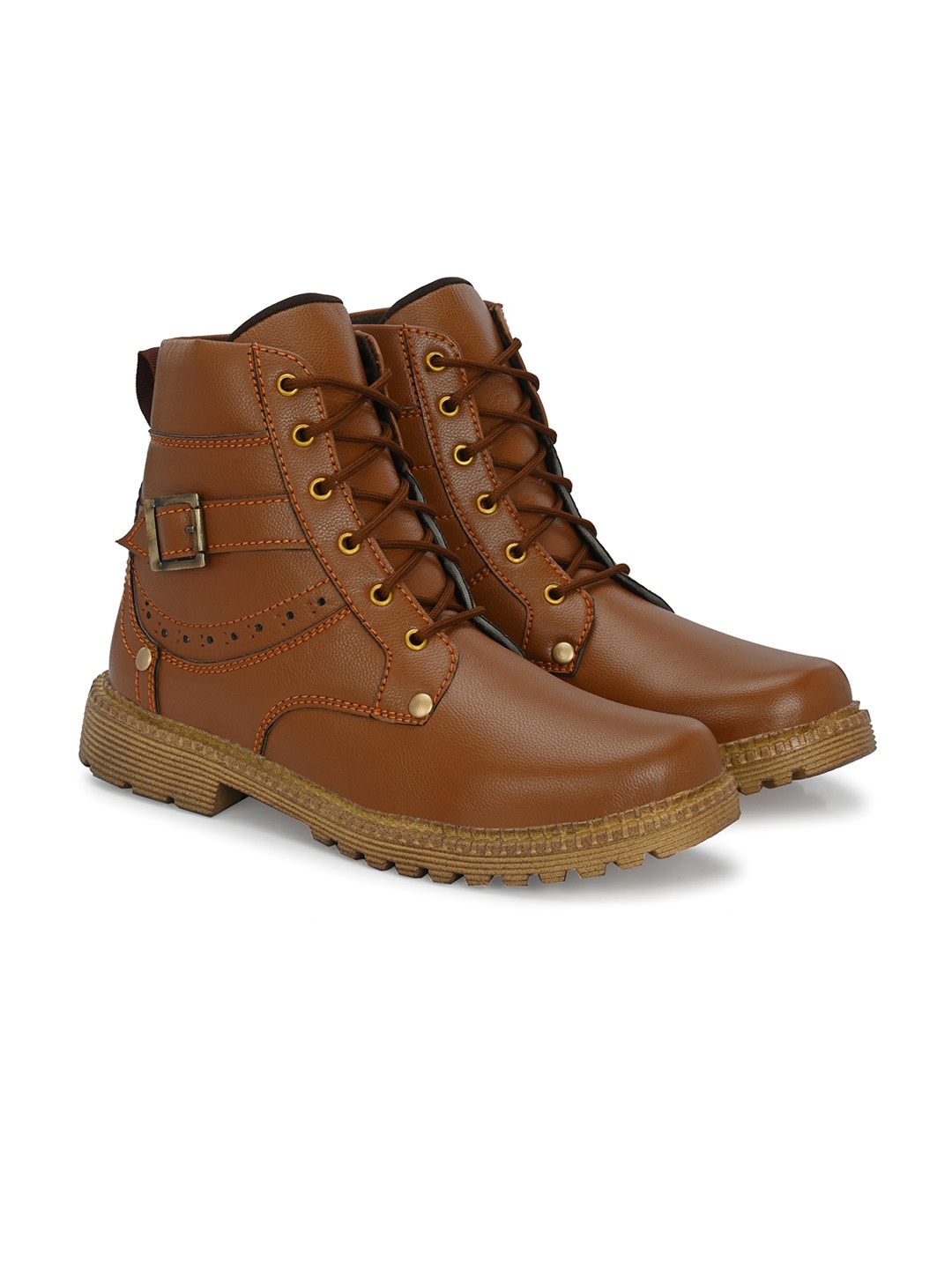 

Hundo P Men Round Toe High Top Boots, Tan