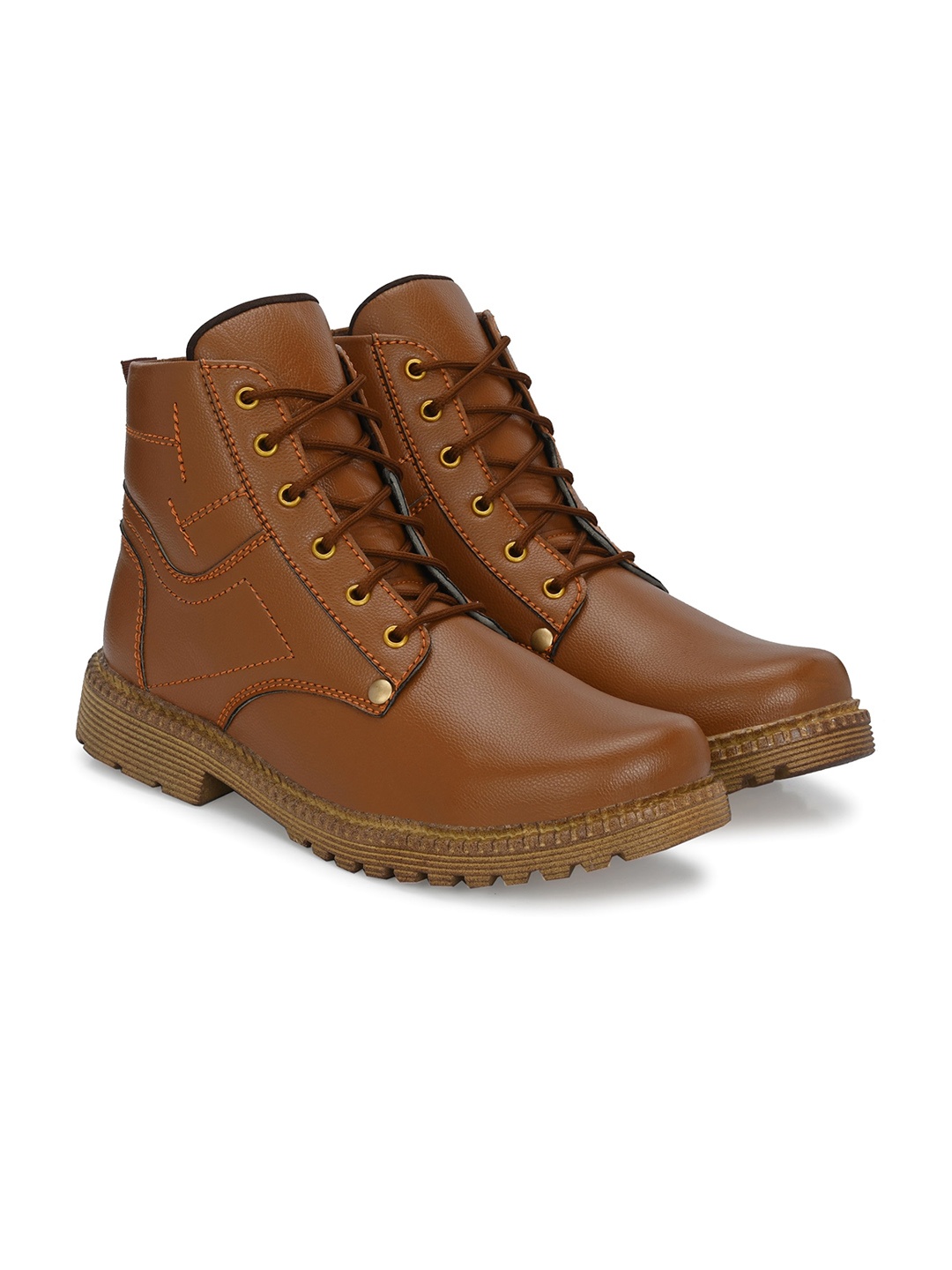 

Hundo P Men Round Toe High Top Boots, Tan