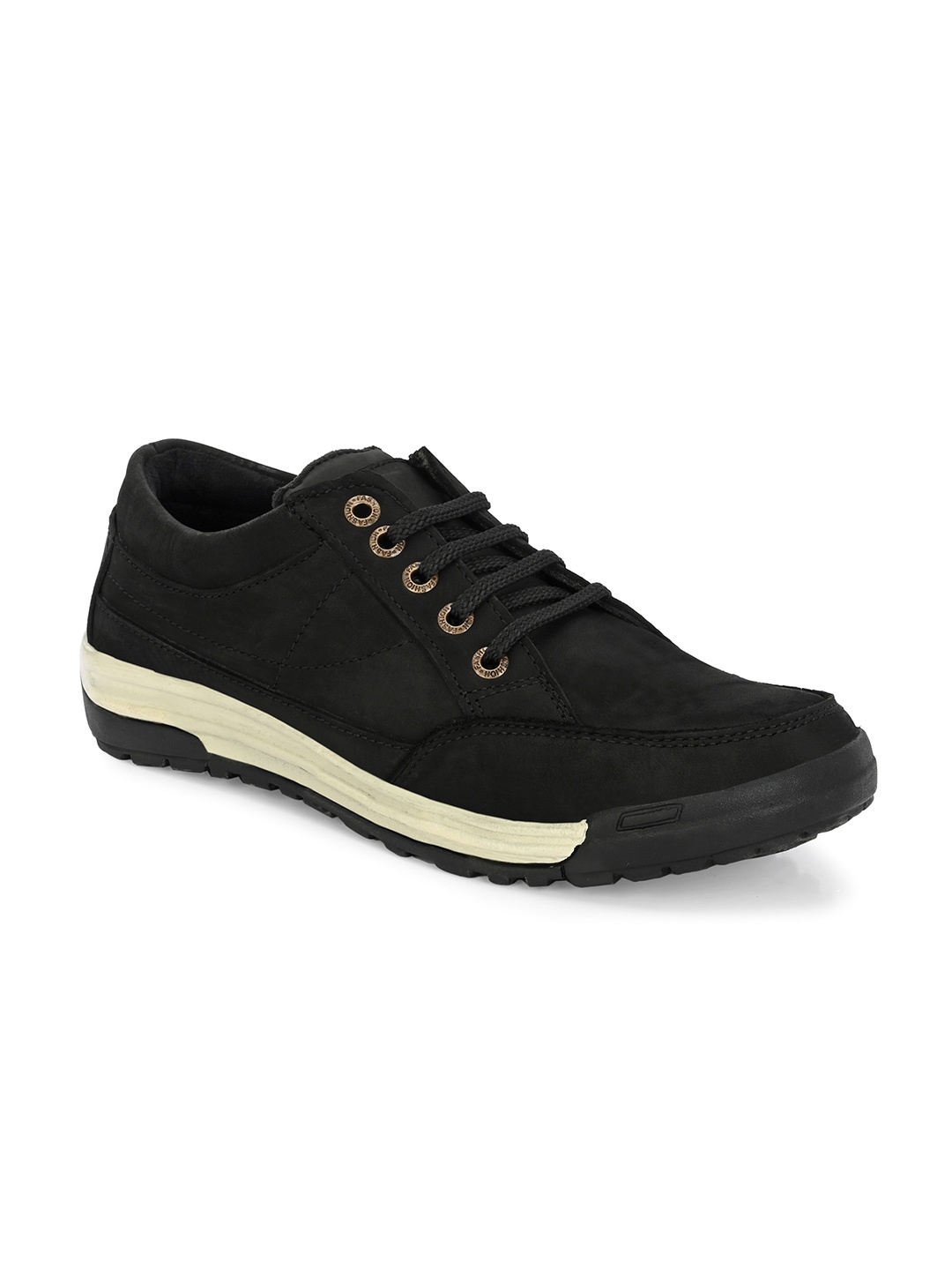 

Hundo P Men Round Toe Leather Sneakers, Black