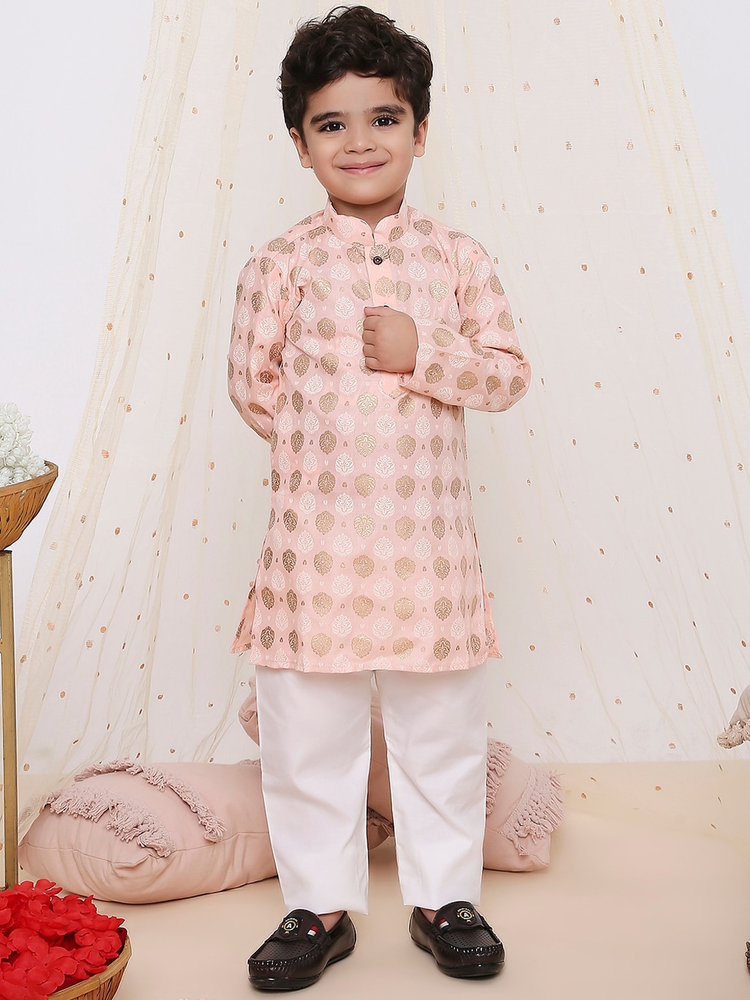 

KID1 Boys Ethnic Motifs Printed Regular Kurta with Pyjamas, Peach