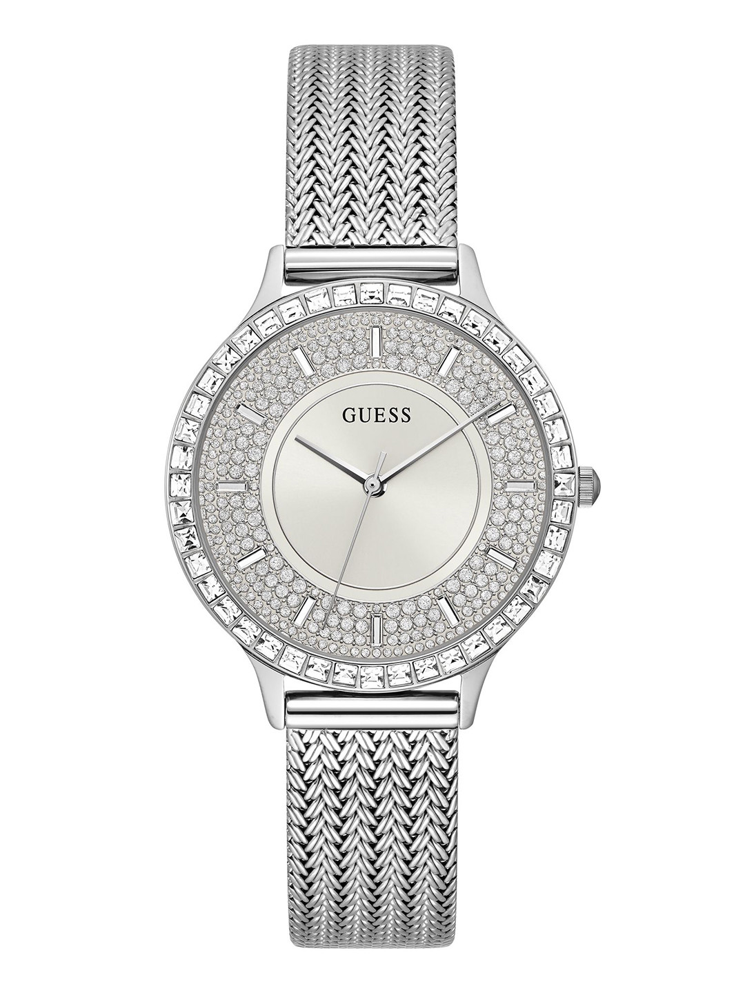 

GUESS Women Dress Soiree Embellished Stainless Steel Analogue Watch GW0402L1, Silver