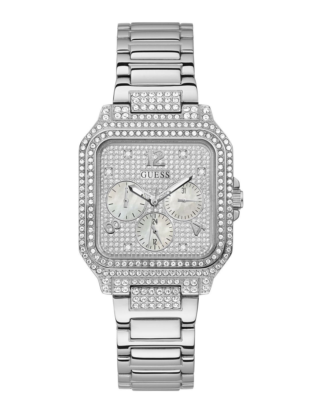 

GUESS Women Bracelet Style Straps Analogue Multi Function Watch- GW0472L1, Silver