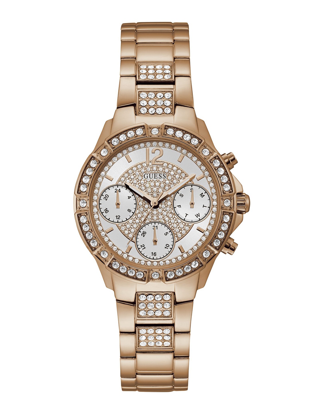 

GUESS Women Roxy Multifunction Embellished Stainless Steel Analogue Watch U1071L3M, White