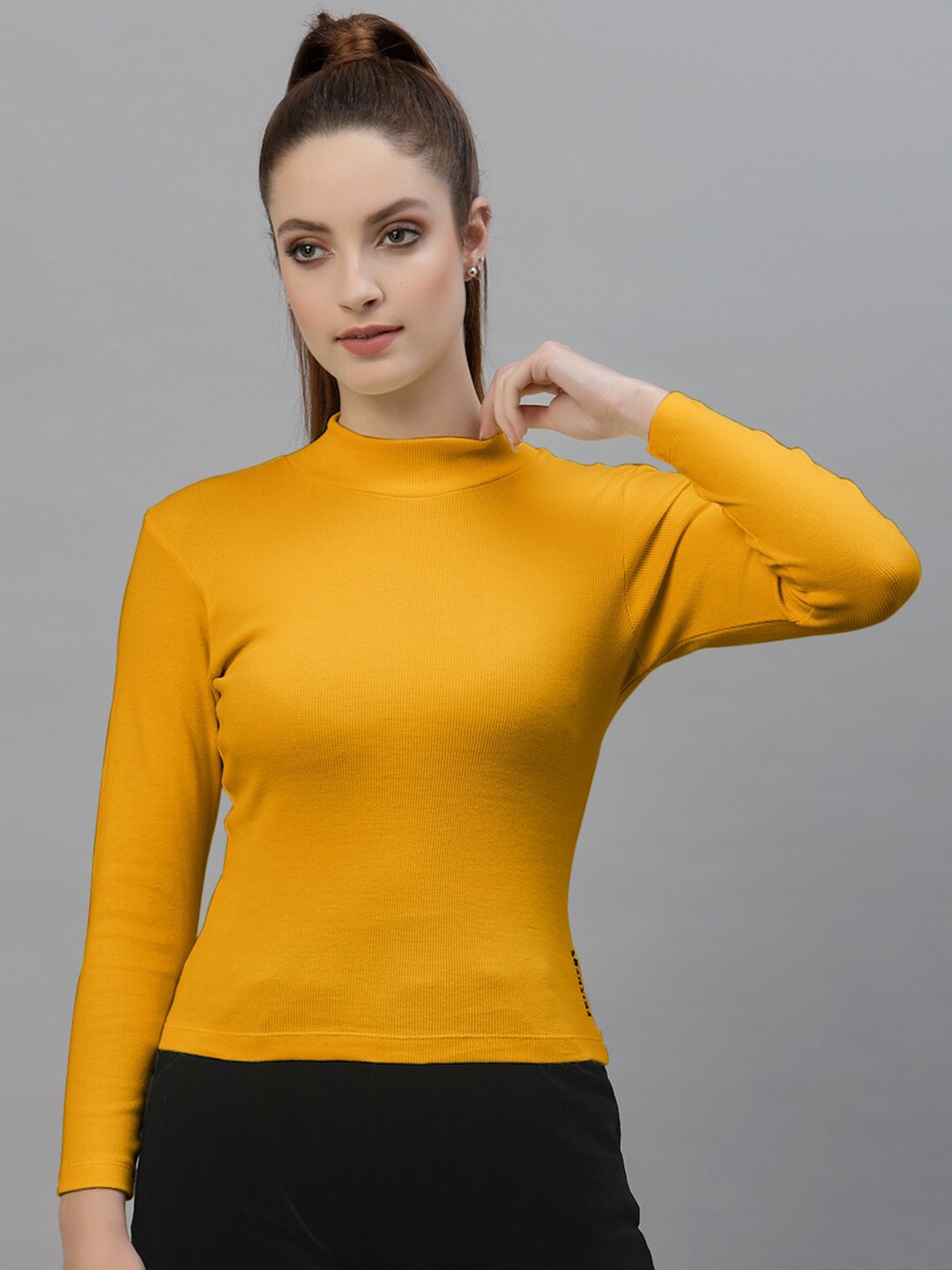 

Friskers High Neck Fitted Top, Mustard