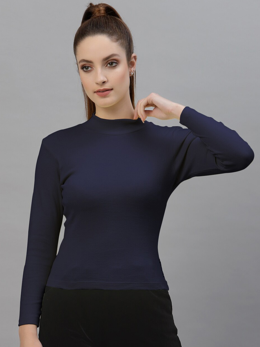 

Friskers High Neck Fitted Top, Navy blue