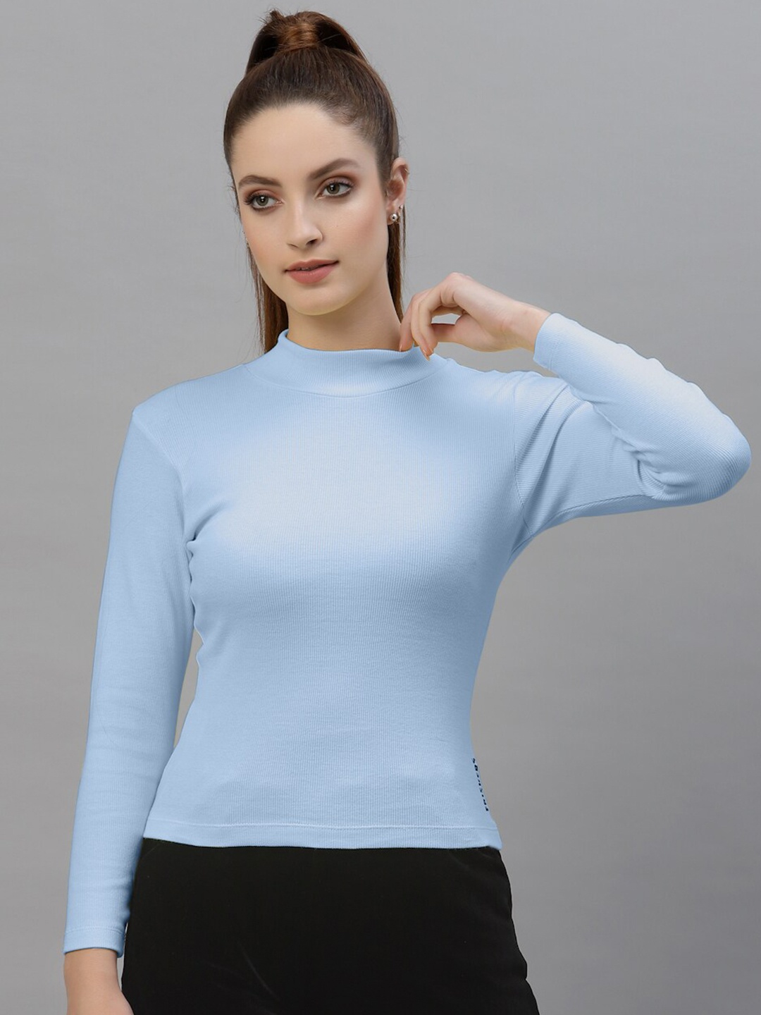 

Friskers High Neck Fitted Top, Turquoise blue