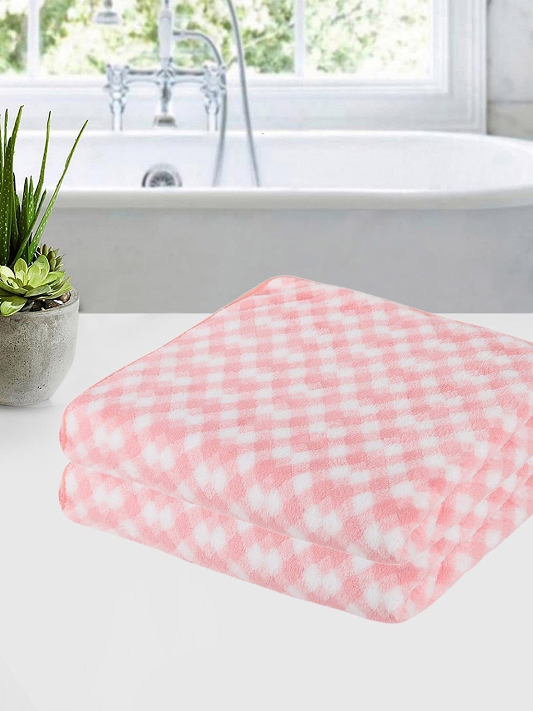 

Aura Pink & White 2 Pcs Printed Super Soft Microfiber 350 GSM Bath Towels