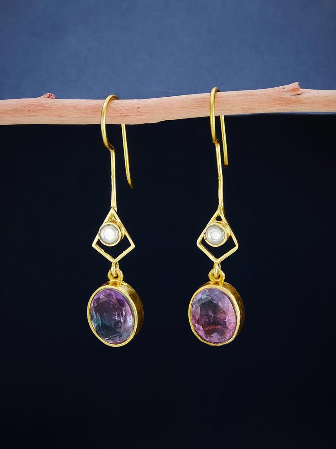 

Fabindia Stone Studded Contemporary Drop Earrings, Gold