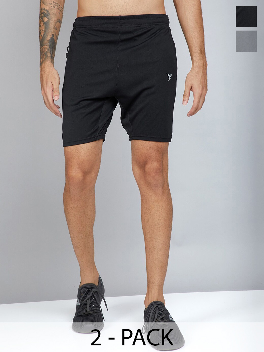 

Technosport Men Pack Of 2 Slim Fit Training or Gym Sports Shorts, Black