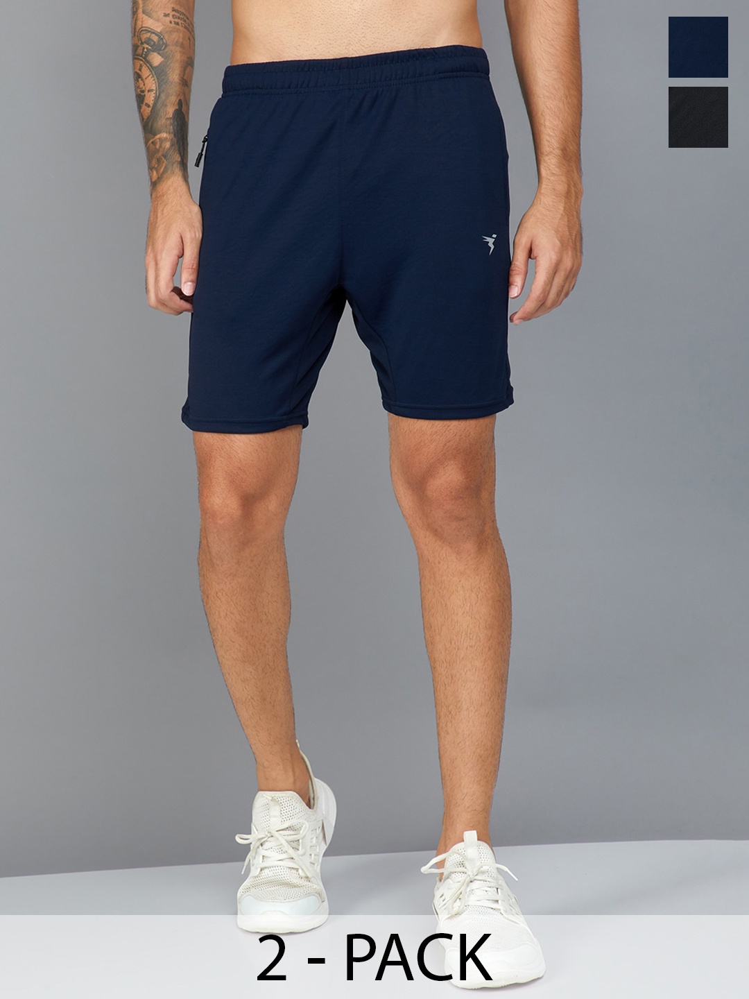 

Technosport Men Pack Of 2 Slim Fit Training or Gym Sports Shorts, Navy blue
