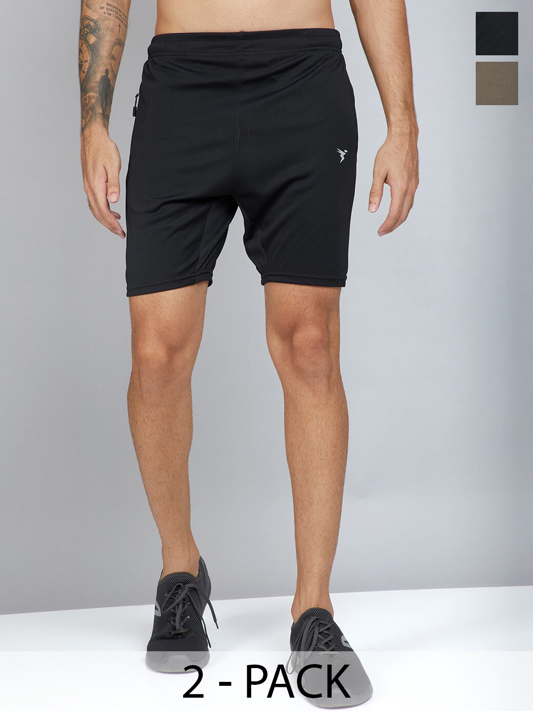 

Technosport Men Pack Of 2 Slim Fit Training or Gym Sports Shorts, Black