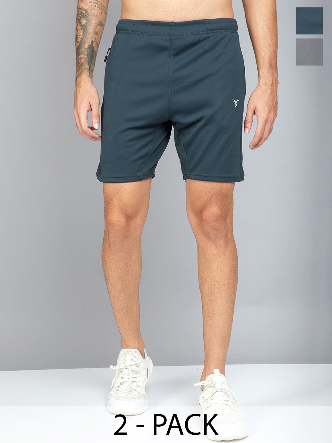 

Technosport Men Pack Of 2 Slim Fit Training or Gym Sports Shorts, Teal