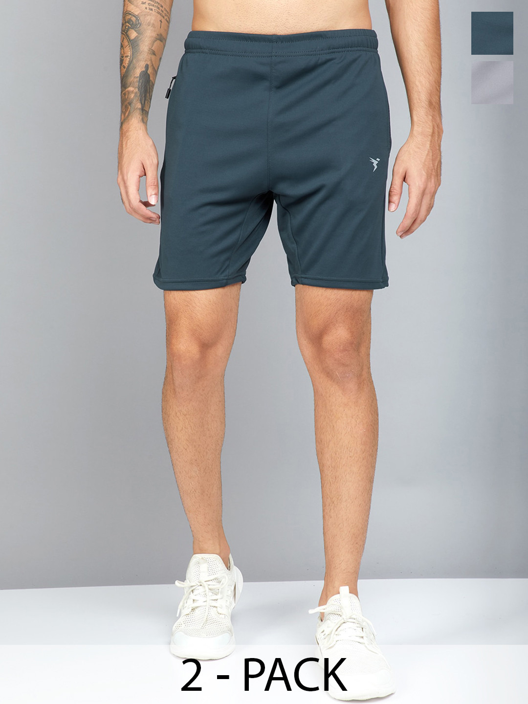 

Technosport Men Pack Of 2 Slim Fit Training or Gym Sports Shorts, Teal