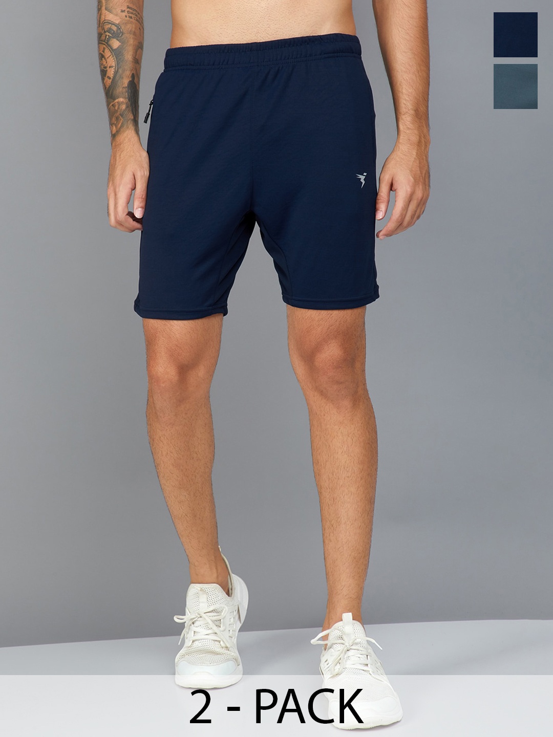 

Technosport Men Pack Of 2 Slim Fit Training or Gym Sports Shorts, Navy blue