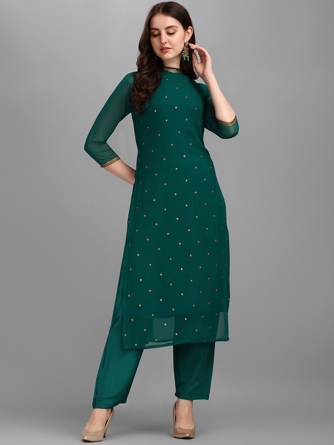 

KALINI Floral Embroidered Sequinned Kurta With Trouser, Green