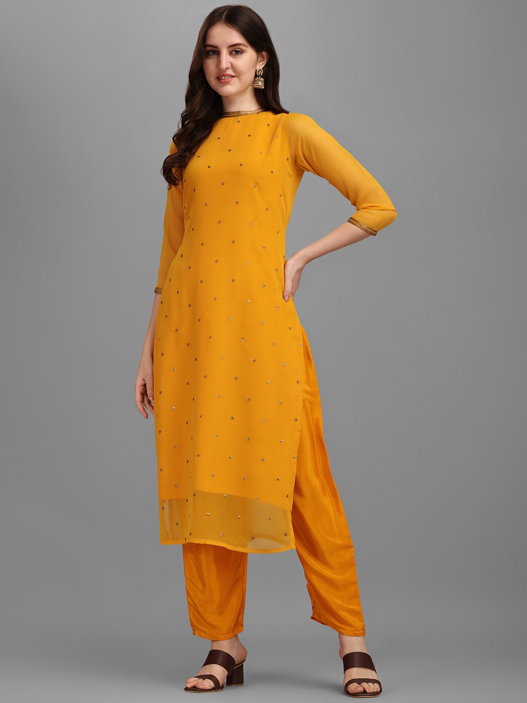 

KALINI Floral Embellished Regular Straight Kurta With Trousers, Yellow