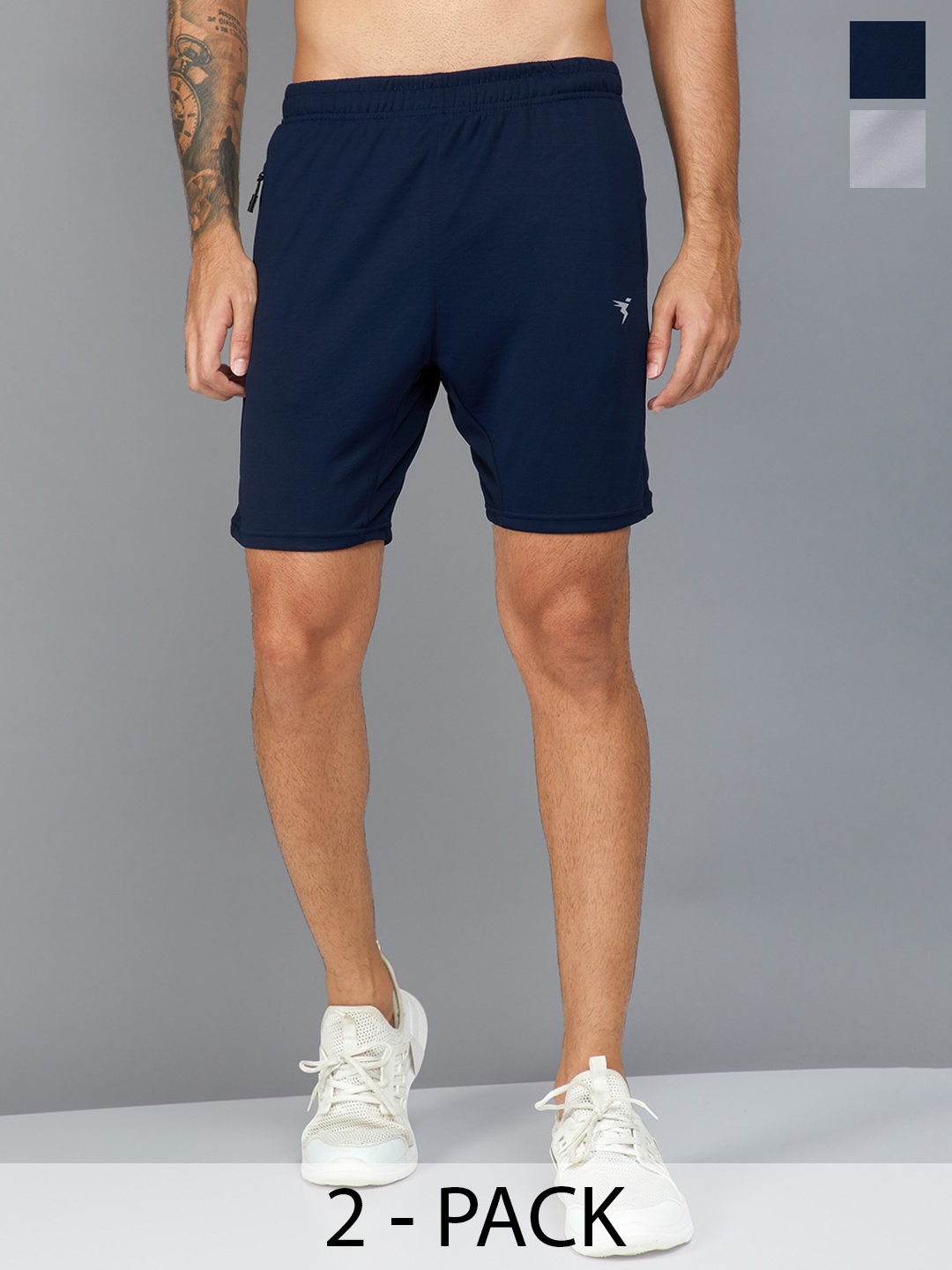 

Technosport Men Pack Of 2 Slim Fit Training or Gym Sports Shorts, Navy blue