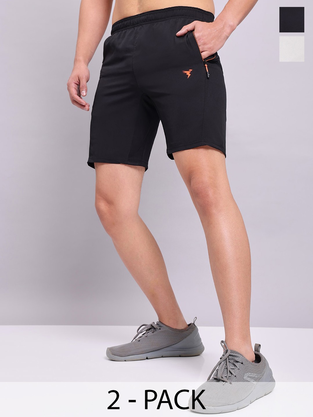 Technosport Men Pack Of 2 Slim Fit Training or Gym Sports Shorts, Black
