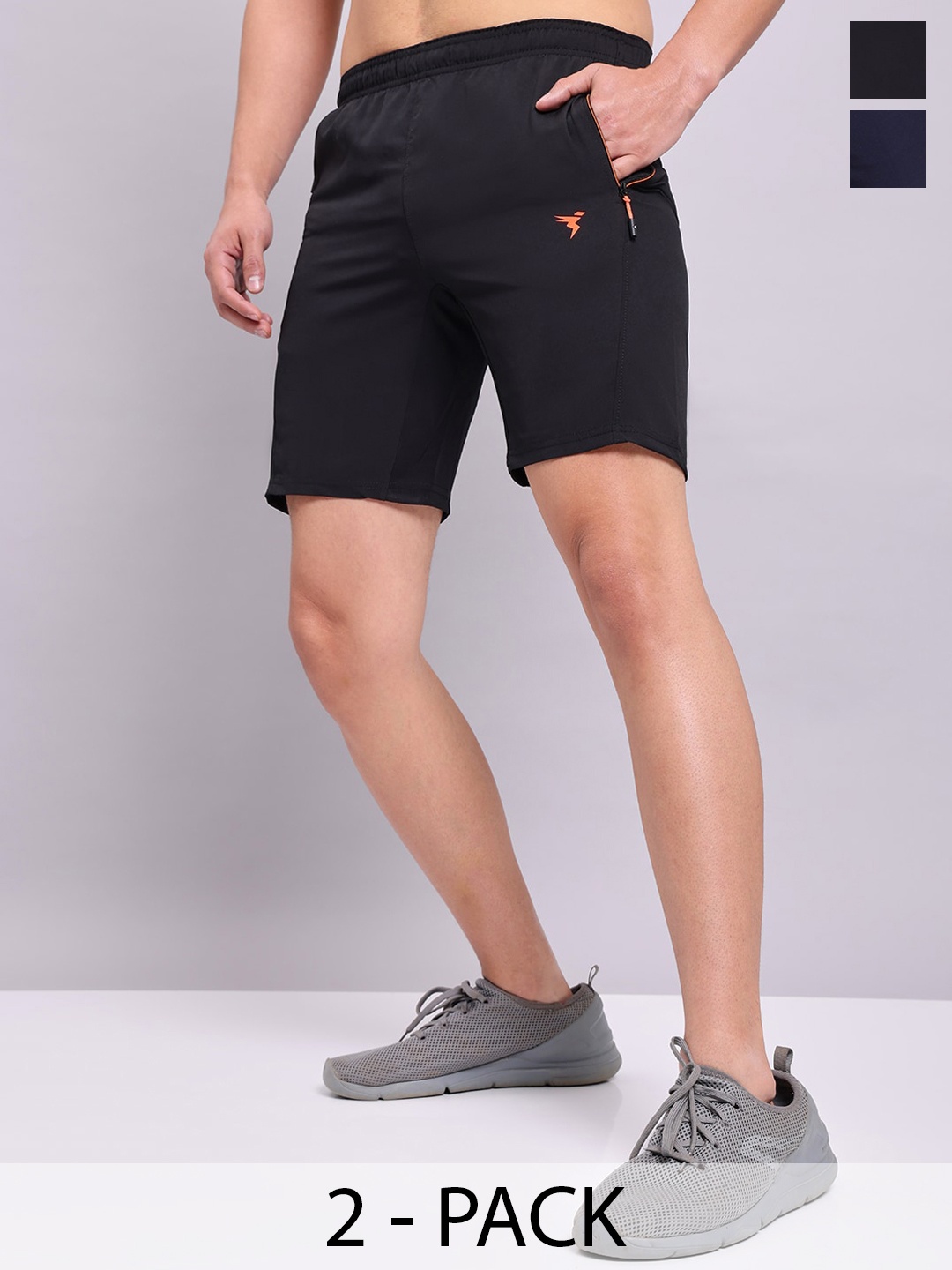 

Technosport Men Pack Of 2 Slim Fit Training or Gym Sports Shorts, Black