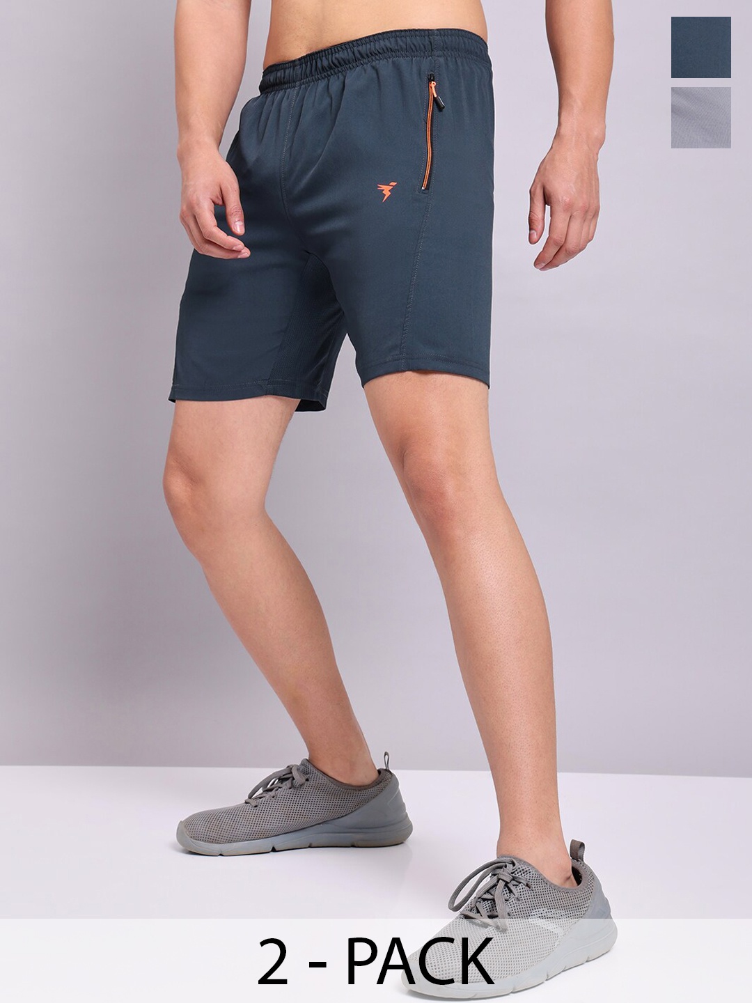 Technosport Men Pack Of 2 Slim Fit Training or Gym Sports Shorts, Teal