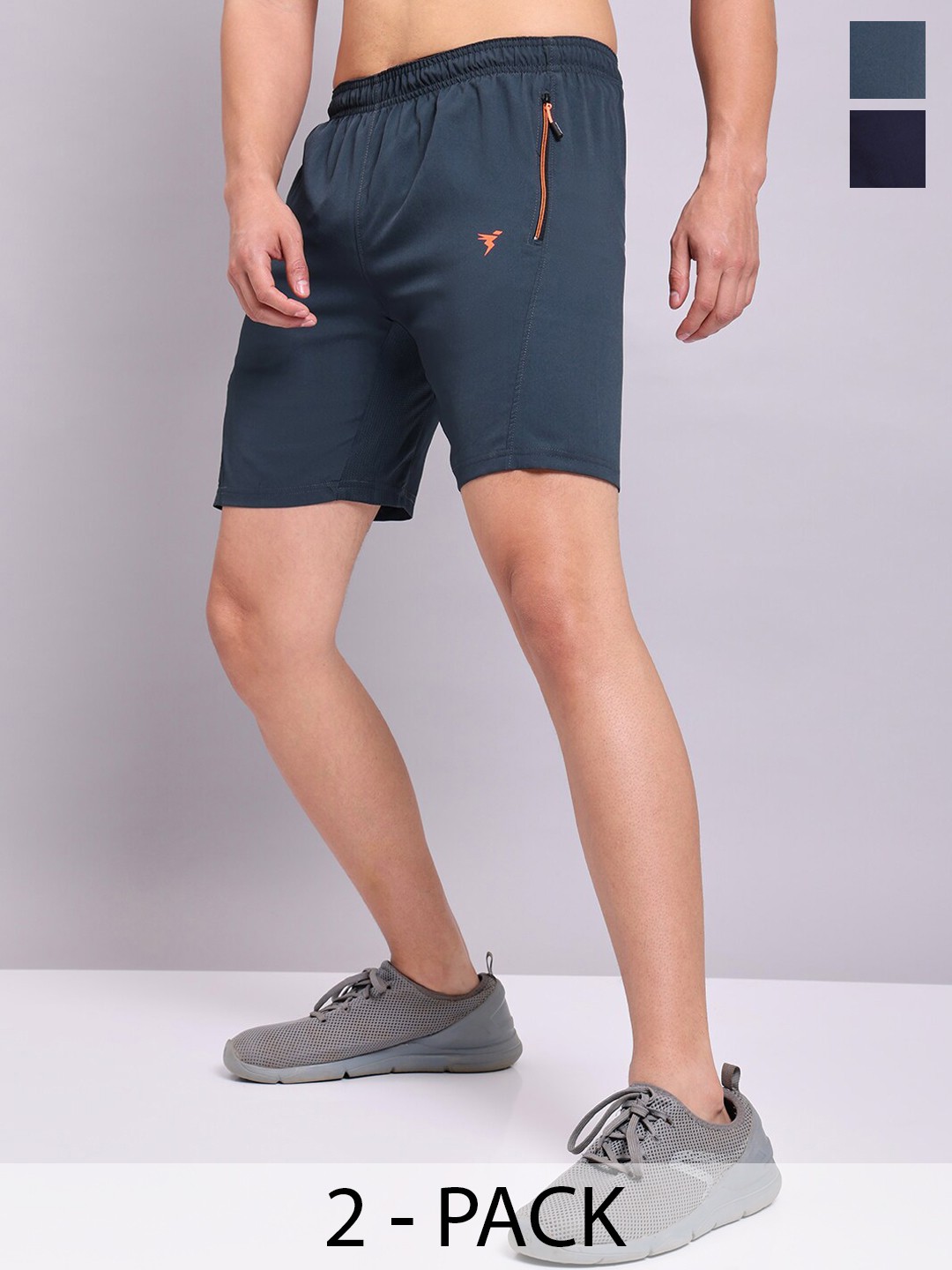 

Technosport Men Pack Of 2 Slim Fit Training or Gym Sports Shorts, Charcoal