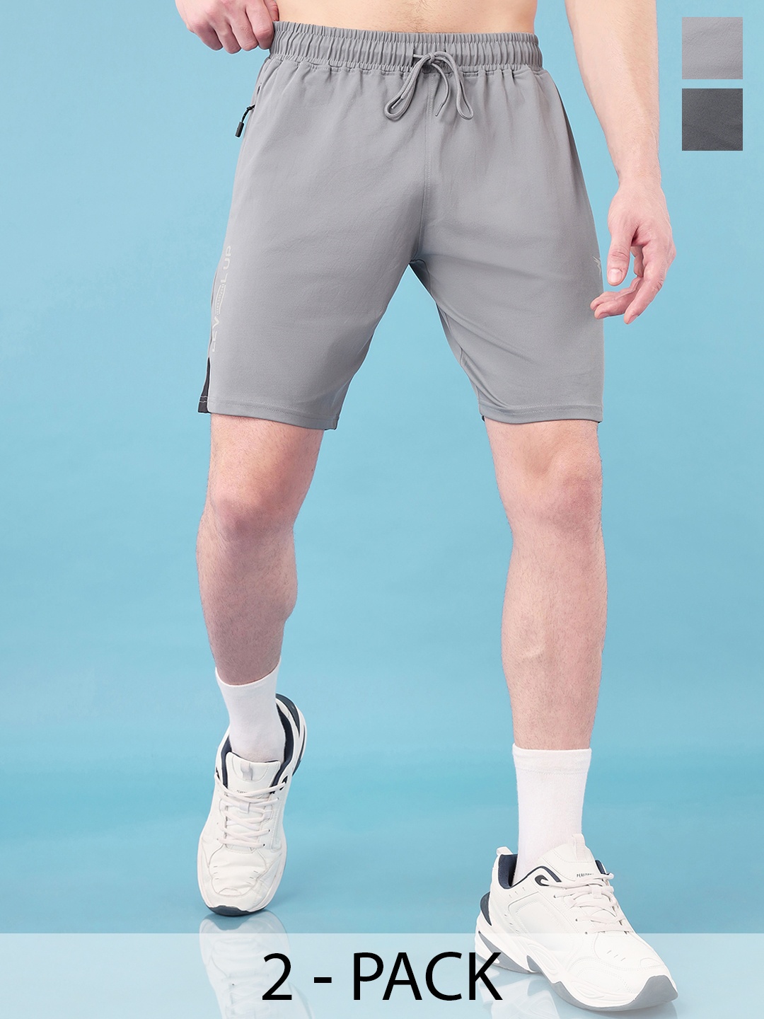 

Technosport Men Pack Of 2 Slim Fit Training or Gym Sports Shorts, Grey melange