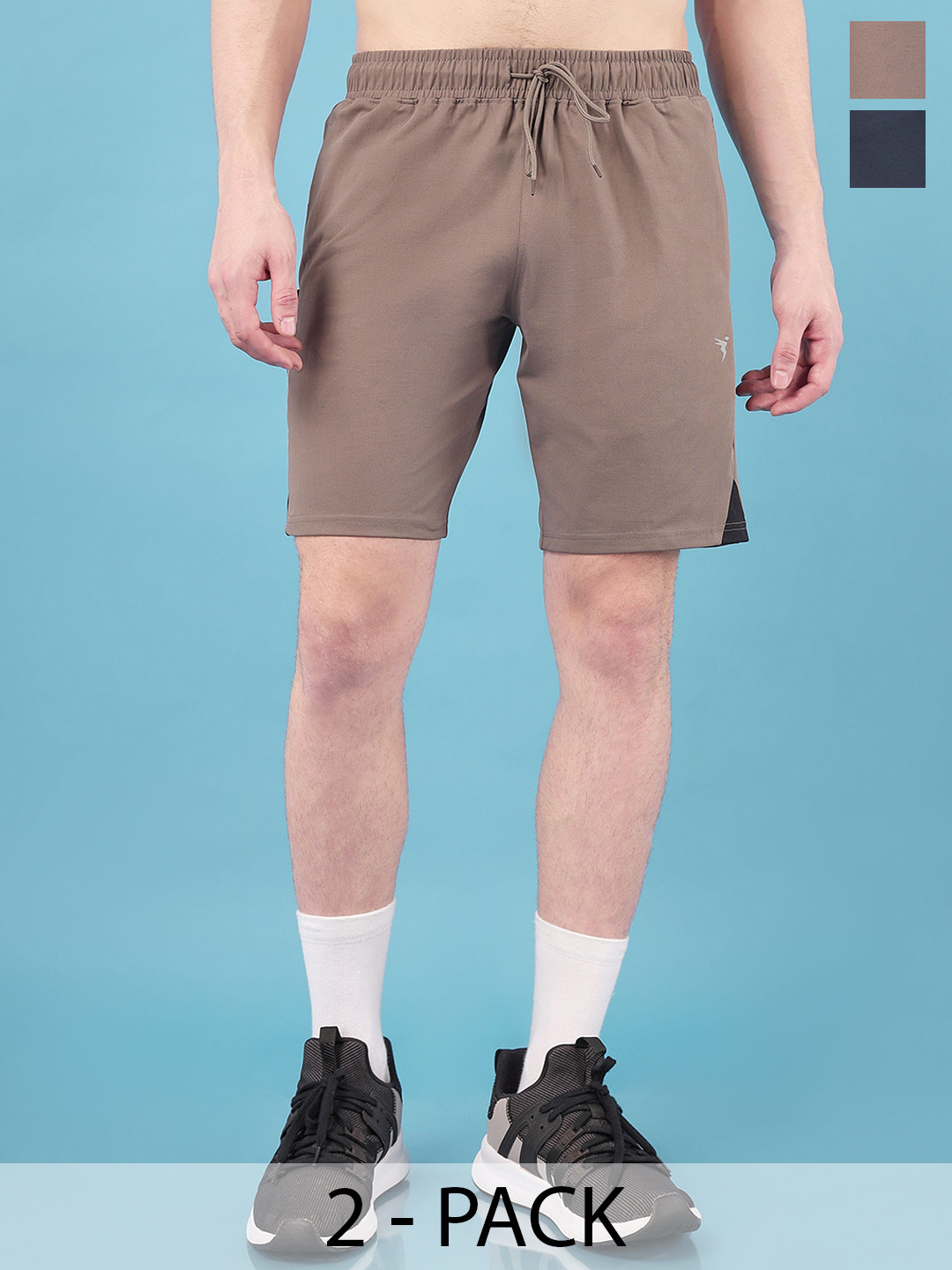 

Technosport Men Pack Of 2 Slim Fit Training or Gym Sports Shorts, Grey