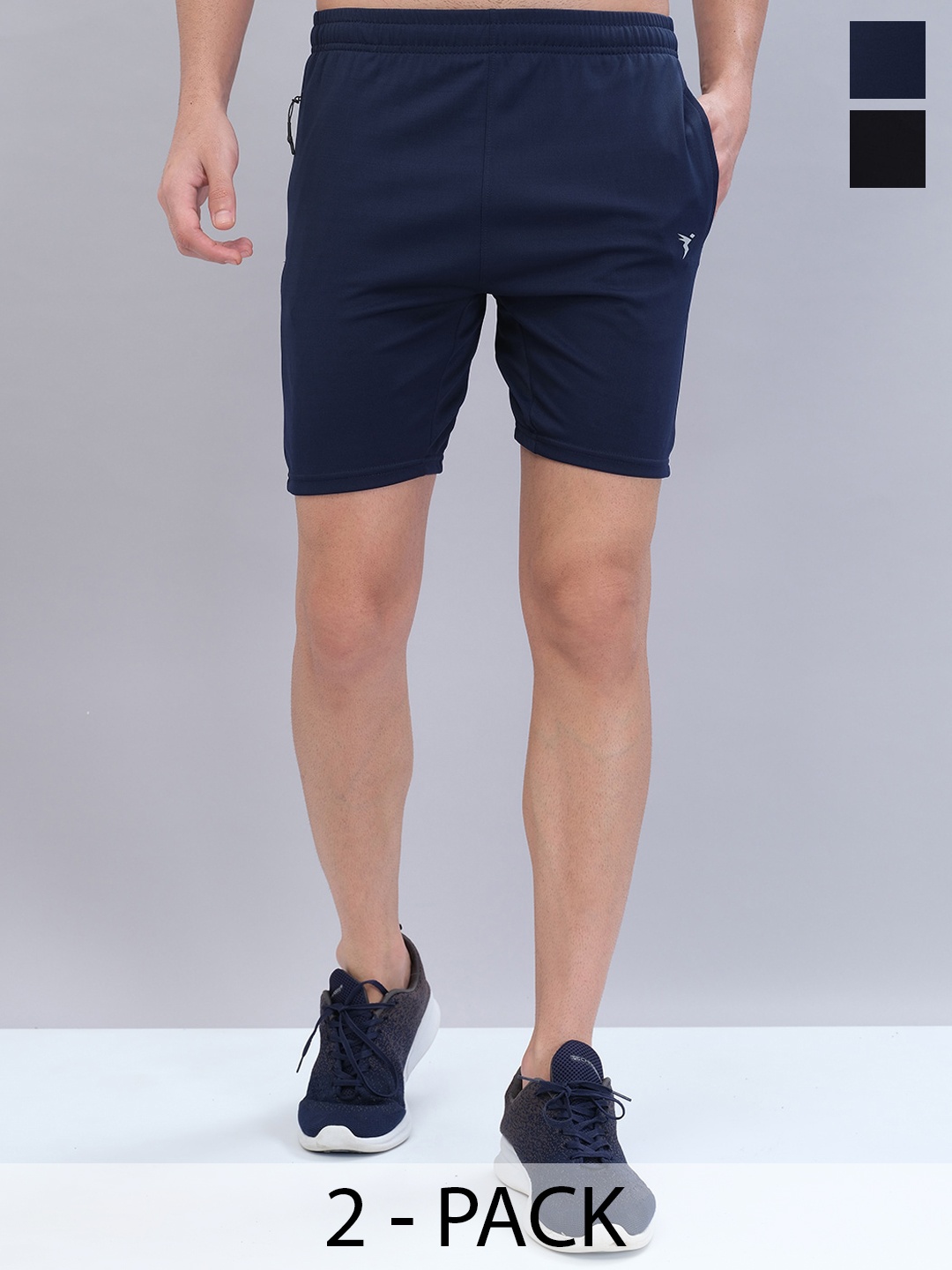 

Technosport Men Pack Of 2 Slim Fit Training or Gym Sports Shorts, Navy blue