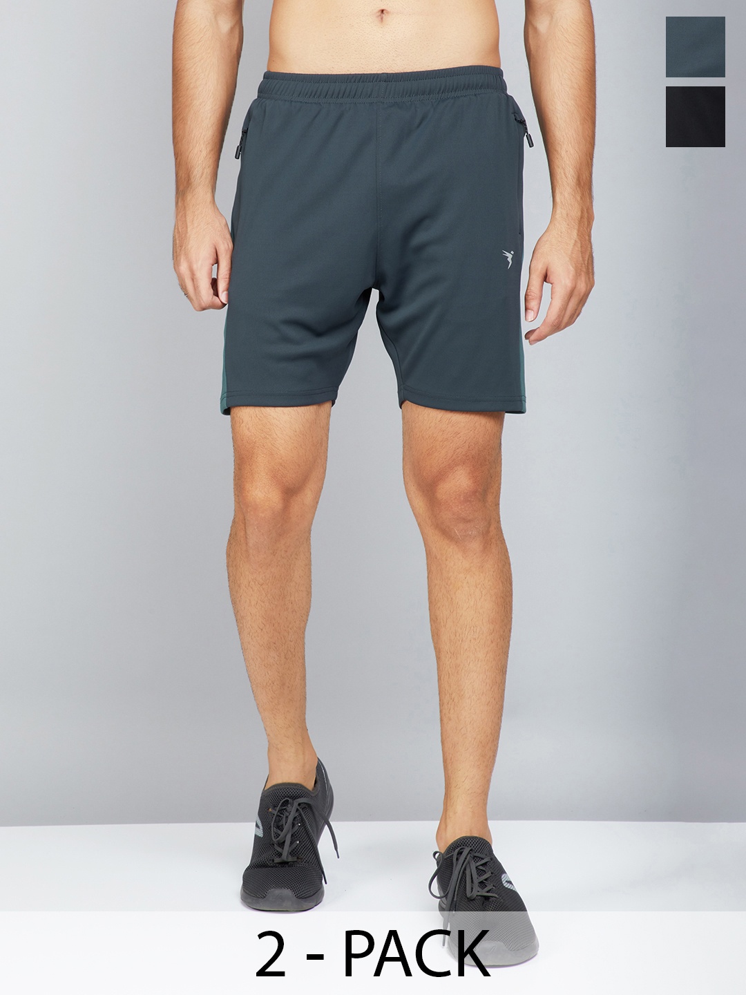 

Technosport Men Pack Of 2 Slim Fit Training or Gym Sports Shorts, Grey