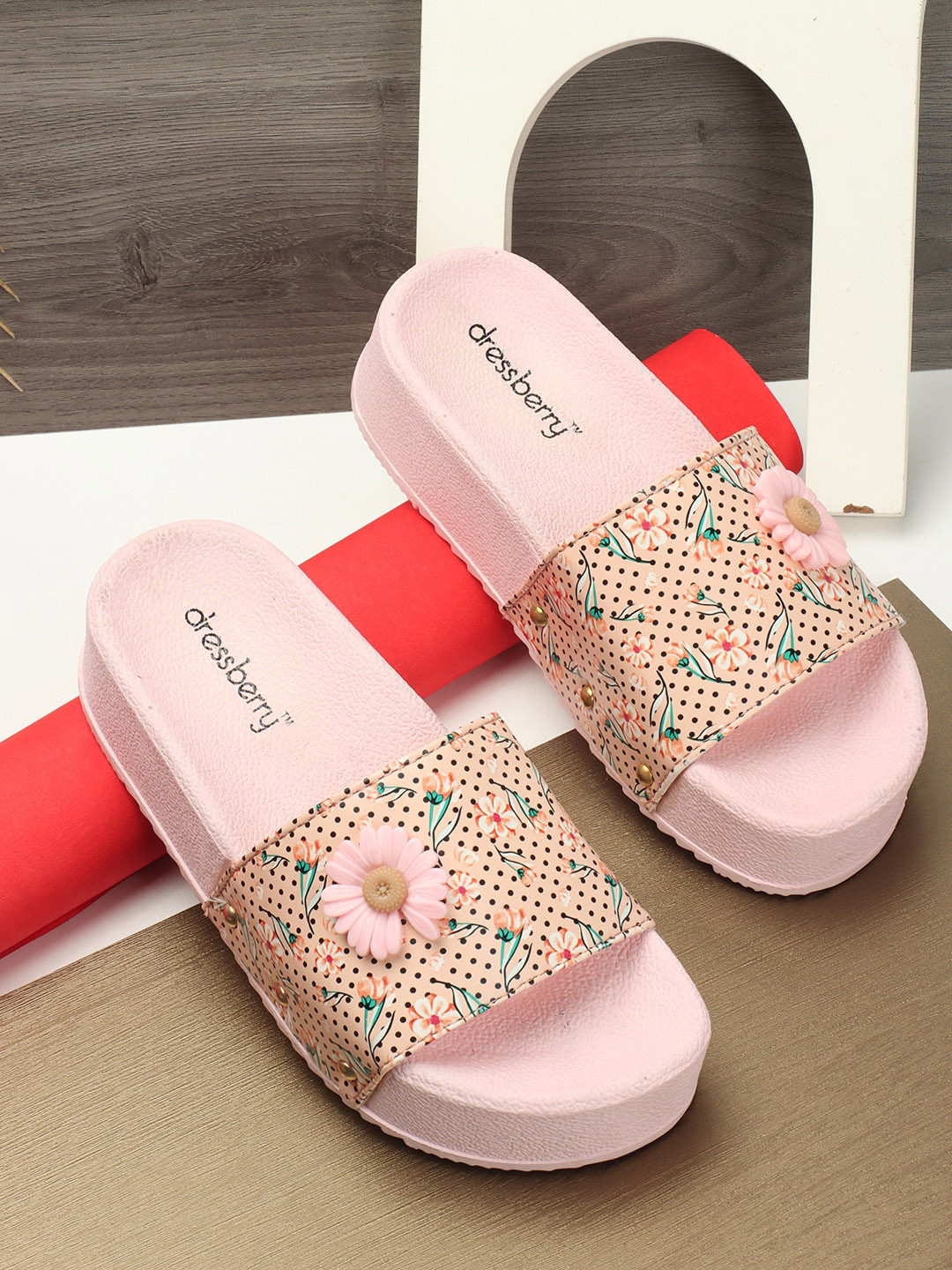 

DressBerry Pink Printed Open Toe Flatform Heels