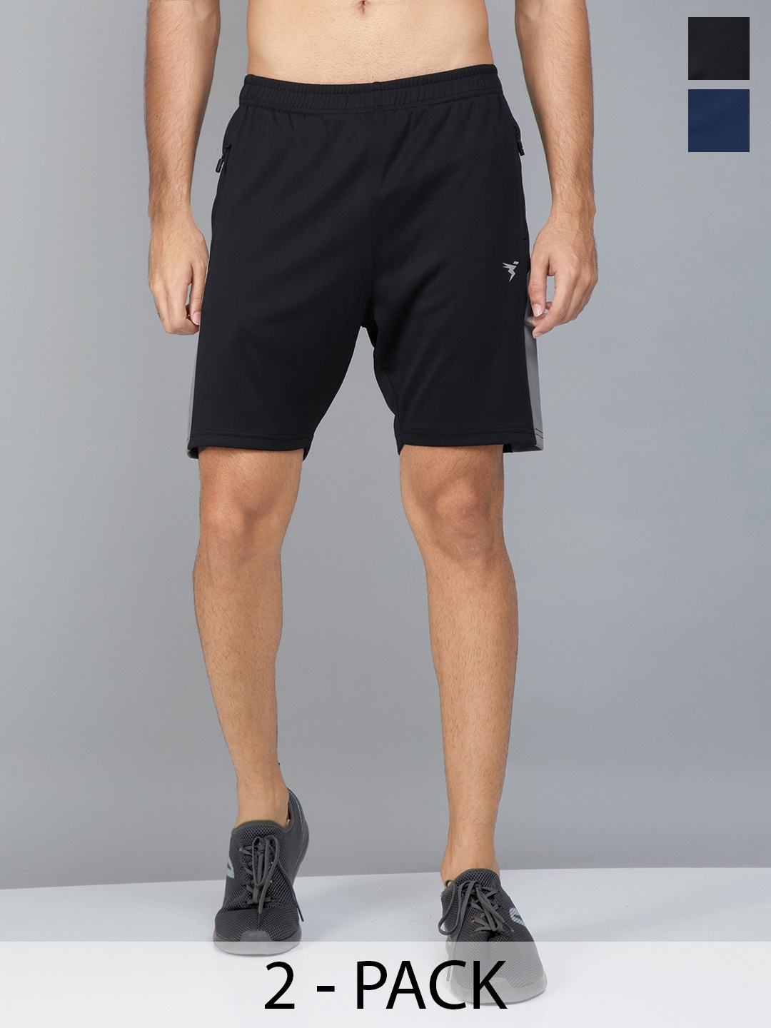 

Technosport Men Pack Of 2 Slim Fit Training or Gym Sports Shorts, Black