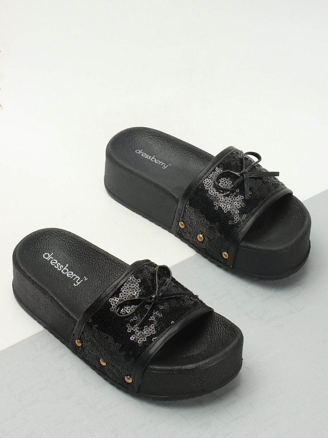 

DressBerry Black Embellished Flatform Heel