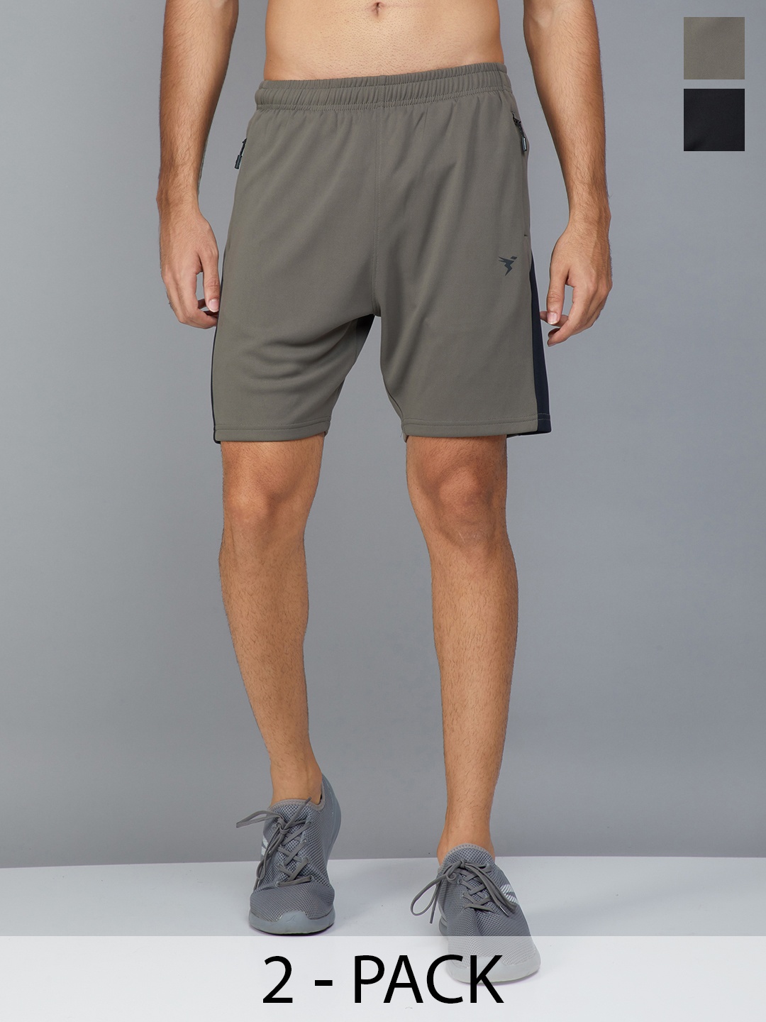 

Technosport Men Pack Of 2 Slim Fit Training or Gym Sports Shorts, Grey
